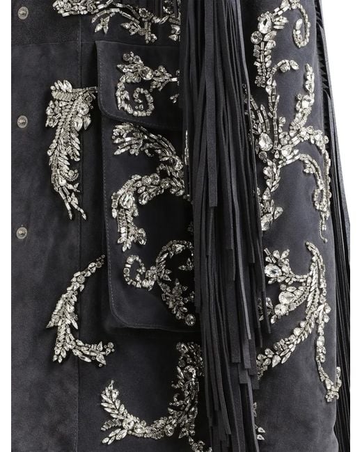 Dolce & Gabbana Black Embellished Fringe Coat
