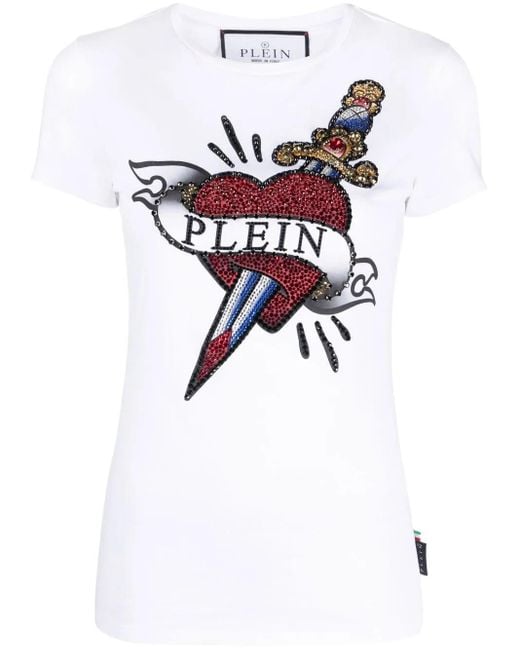 Philipp Plein White Embellished-Logo Detail T-Shirt