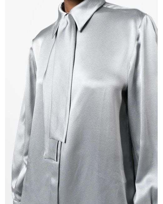 Alberta Ferretti Gray Scarf-Detail Silk Shirt