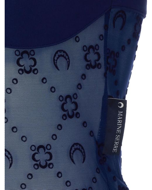 MARINE SERRE Blue Moon-Print Mesh Bodysuit