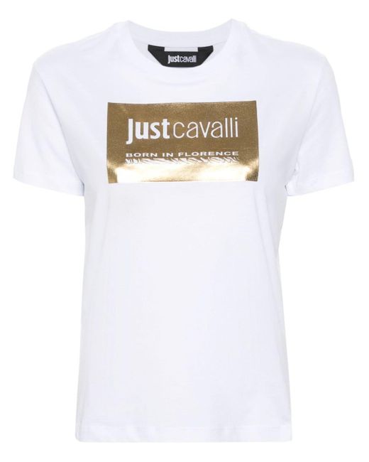 Just Cavalli Katoenen T-shirt Met Metallic-logo in het White
