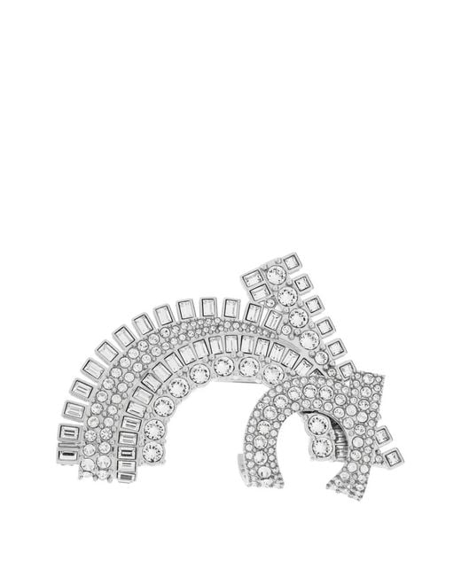 Ferragamo White Gancini Crystal-Embellished Brooch
