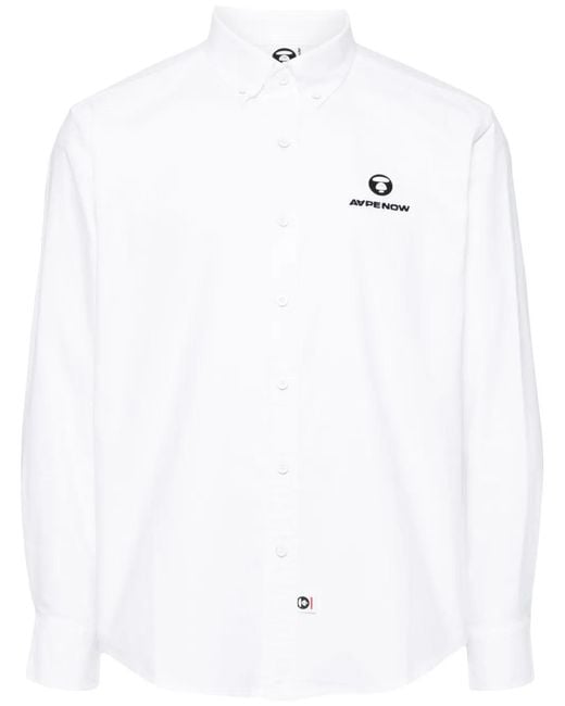 Aape By A Bathing Ape White Logo-Patch Long-Sleeved Shirt for men
