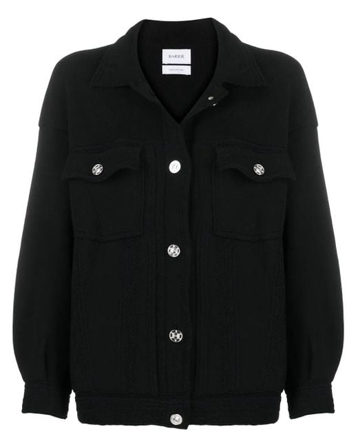 Barrie Black Contrast-Stitching Denim-Effect Jacket