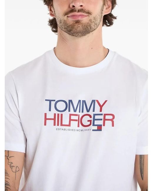 Tommy Hilfiger White Logo-Print T-Shirt for men