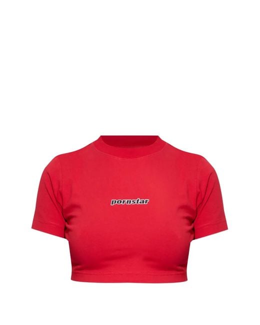 Vetements Red Embroidery Crop Top