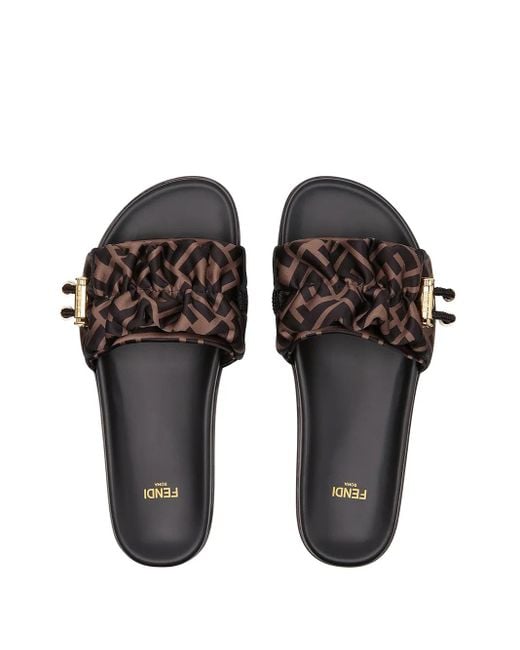 Fendi Brown Logo Slide Sandals