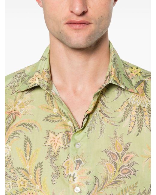 Etro Yellow Floral-print Cotton Shirt for men