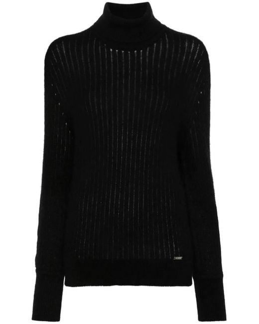 Kiton Black Roll-Neck Ribbed-Knit Jumper