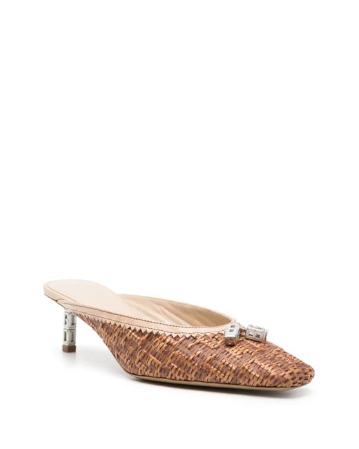 Gcds Brown Monogram-Embossed 60Mm Raffia Mules