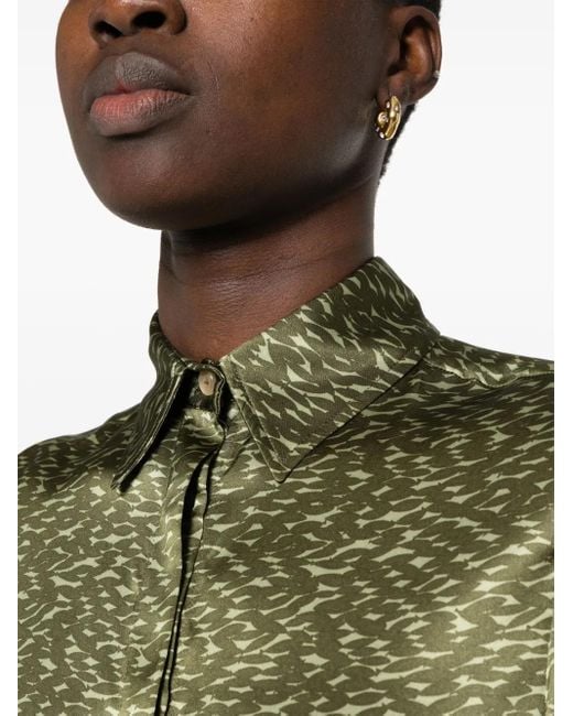Kiton Green Abstract-Print Silk Shirt