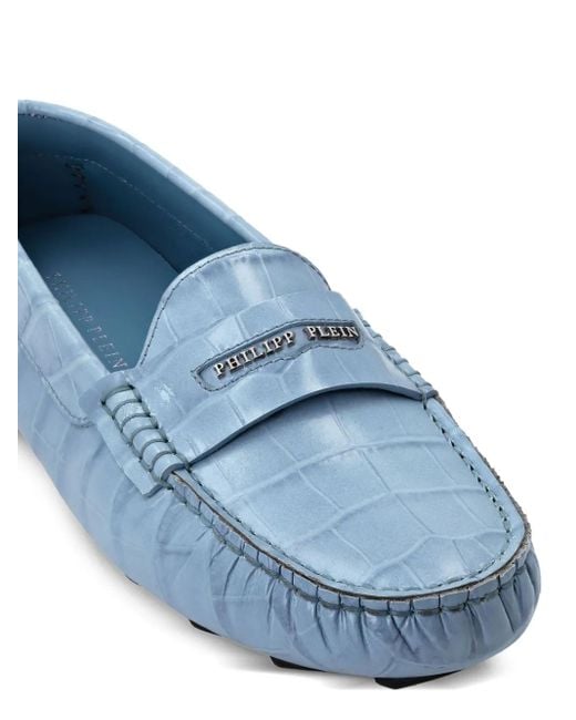 Philipp Plein Blue Crocodile-Embossed Loafers