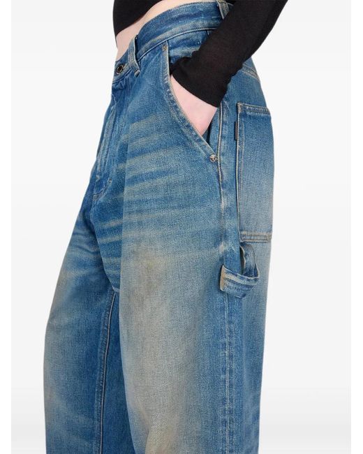 Haikure Blue Faded-Effect Wide-Leg Jeans
