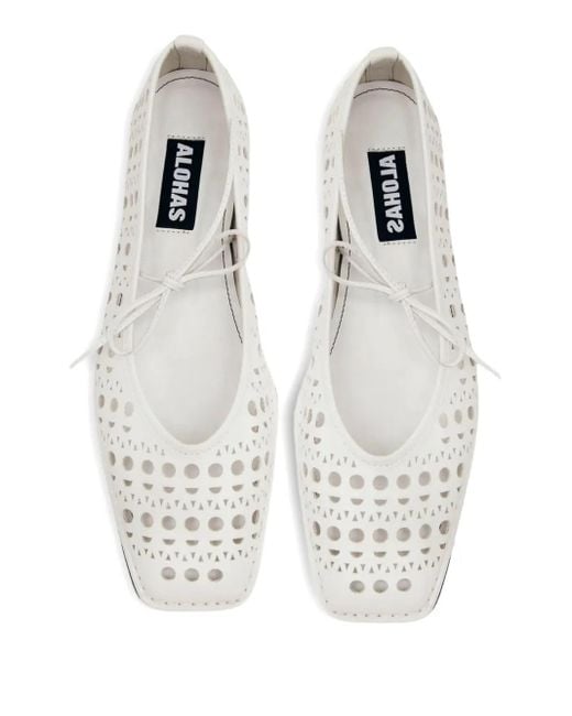 Alohas White Sway Slit Flat Pumps
