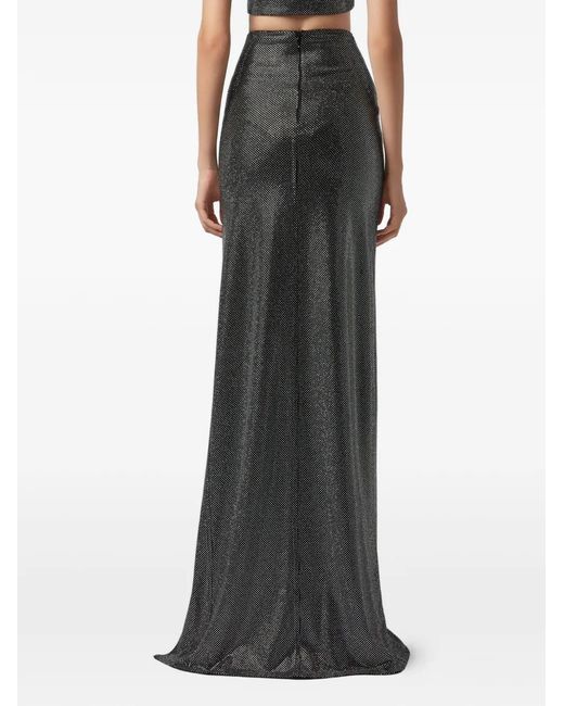Philipp Plein White Rhinestone Slit Skirt