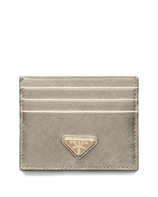 Prada Gray Triangle-Logo Leather Card Holder