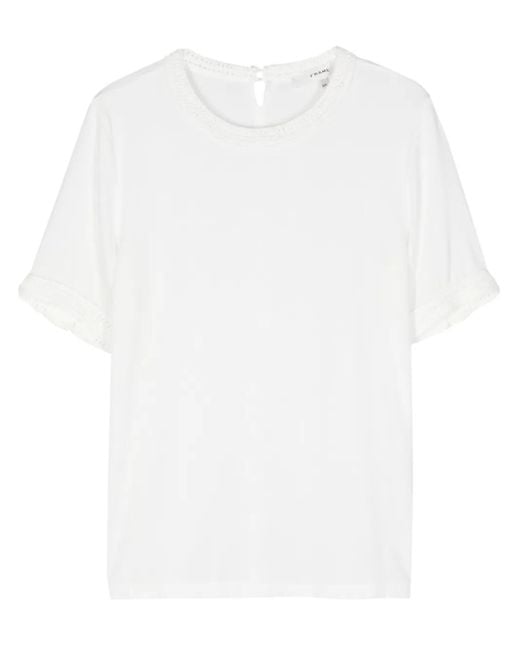 FRAME White Crochet-Trim T-Shirt
