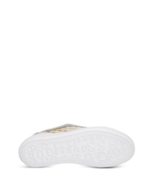 Guess White Gratea Quilted Metallic-Effect Sneakers