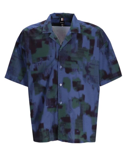 Boss Blue Graphic-print Short-sleeve Shirt for men
