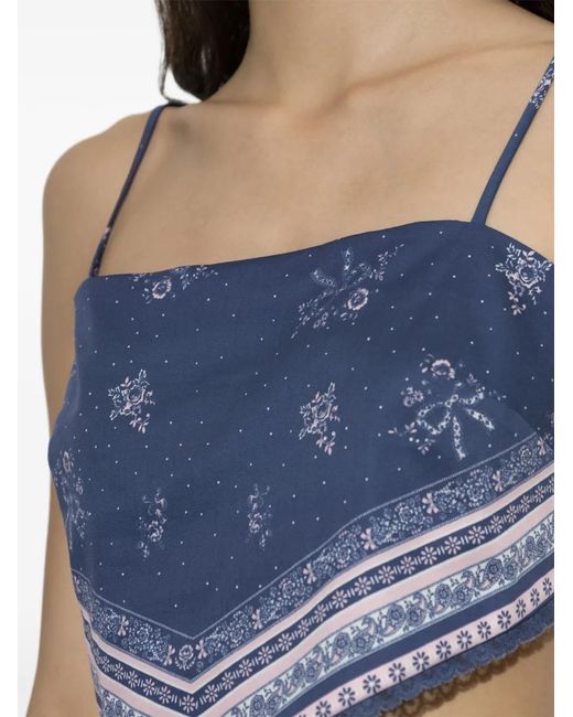 LoveShackFancy Blue Mollie Floral-Print Top