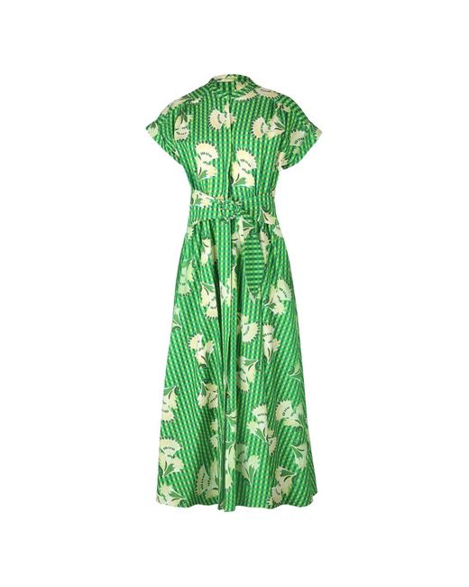 Saloni Green Neesha Gingham Floral-Print Maxi Dress