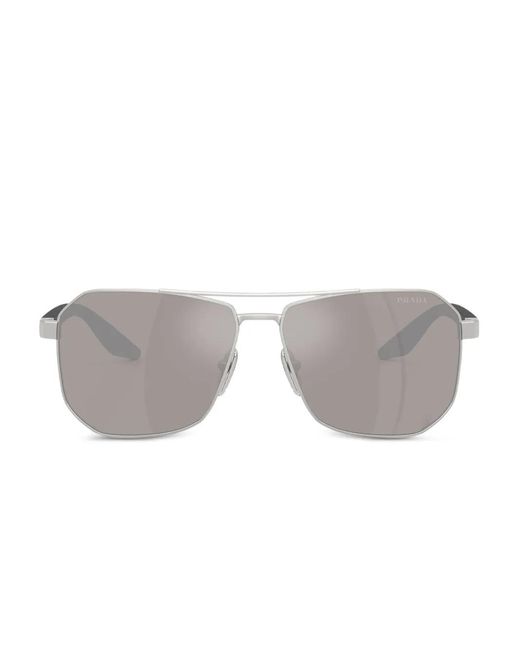 Prada Linea Rossa Gray Geometric-Frame Sunglasses for men