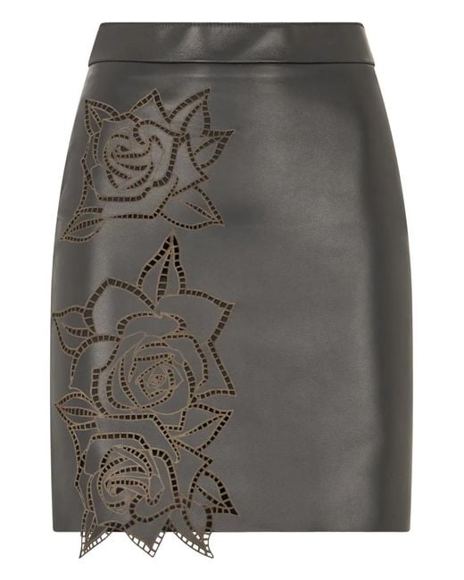 Roberto Cavalli Gray Laser-Cut Roses Mini Skirt