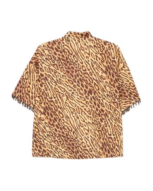 Zimmermann Natural Leopard-Print Beaded-Cuff Blouse