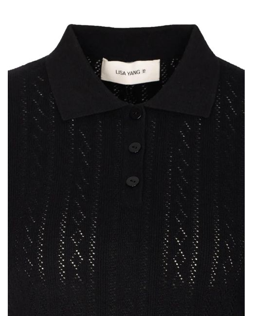 Lisa Yang Black Button Collar Polo Top