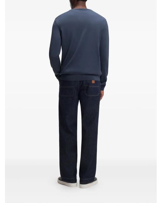 Boss Blue Crew-Neck Wool Pullover for men