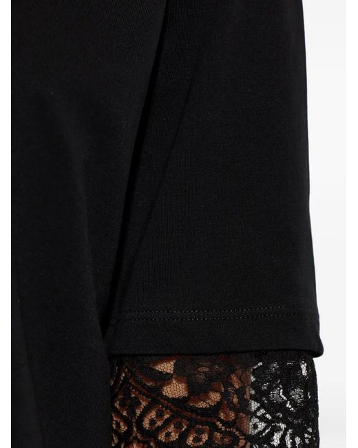 McQueen Black Lace Detail Cotton Jersey T-Shirt