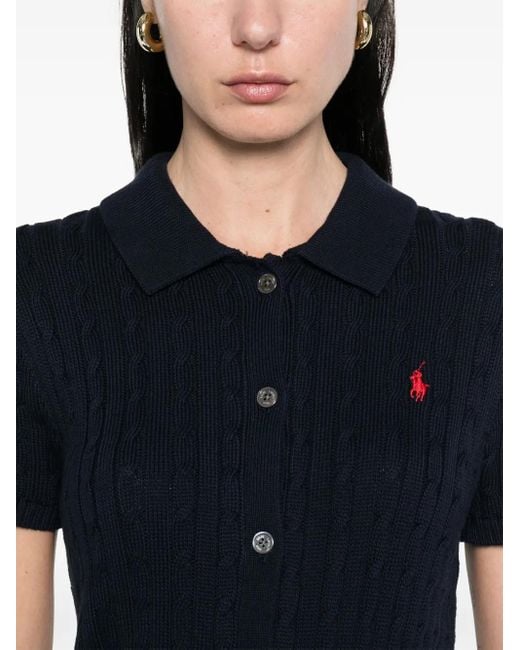 Polo Ralph Lauren Blue Poloshirt Mit Zopfmuster