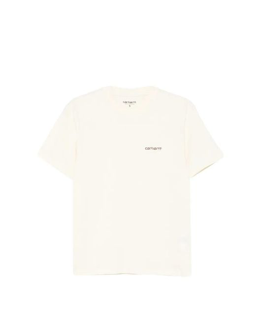 Carhartt White Script Logo-Embroidered T-Shirt