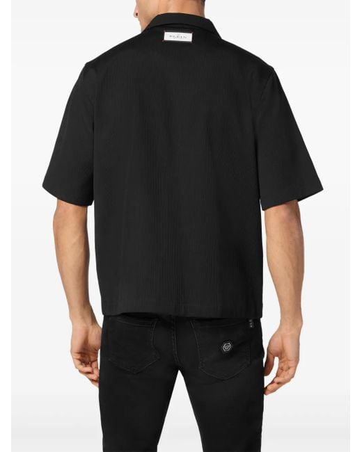 Philipp Plein Black Ribbed Bowling Shirt for men