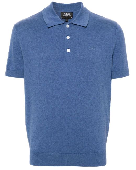 A.P.C. Blue Gregory Knitted Polo Shirt for men