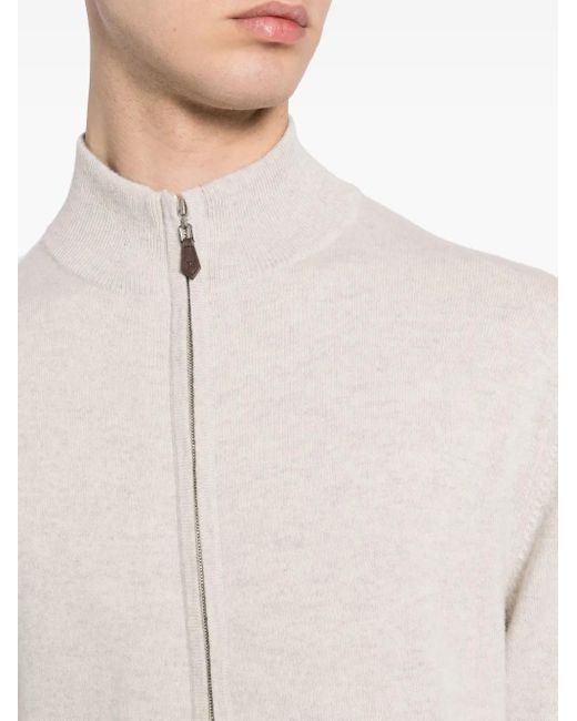 N.Peal Cashmere White Knightsbridge Zip-Up Cardigan for men