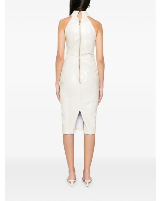 MITILIANE COUTURE White Cut-Out Halterneck Leather Midi Dress