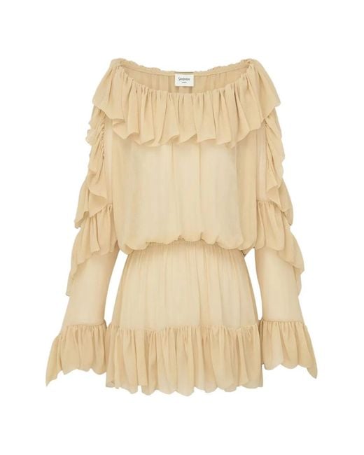 Saint Laurent Natural Ruffled Dress