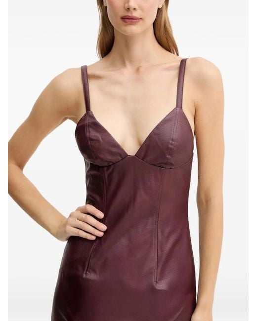 Bardot Red V-Neck Faux-Leather Midi Dress