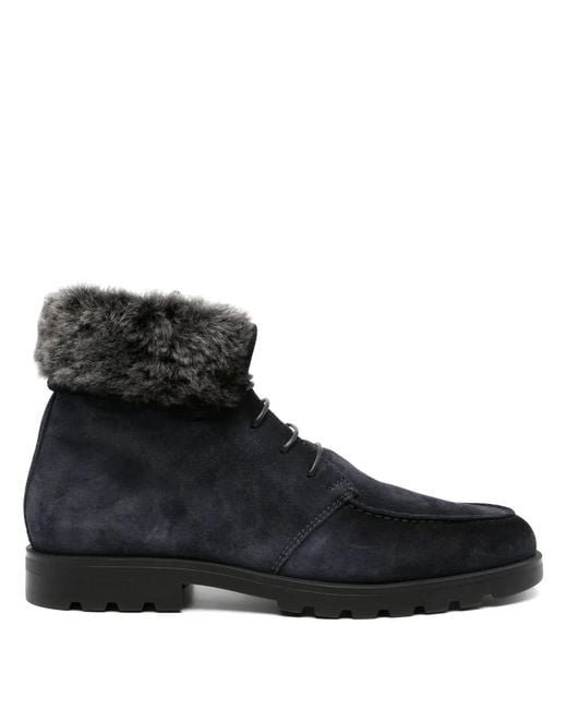 Santoni Black Lace-Up Suede Boots for men