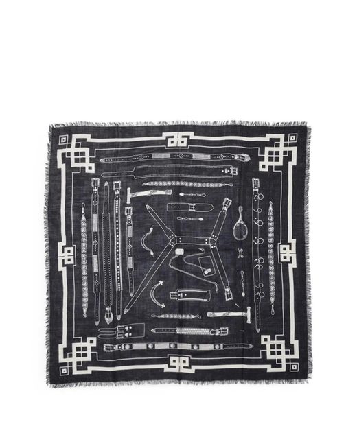 Enfants Riches Deprimes Black Belt-Print Frayed Scarf for men