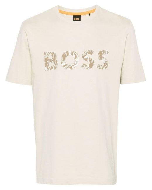 T-shirt con stampa di Boss in Natural da Uomo