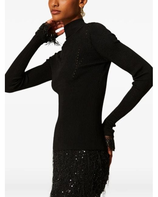 Twinset Black Turtleneck Jumper With Embroidery