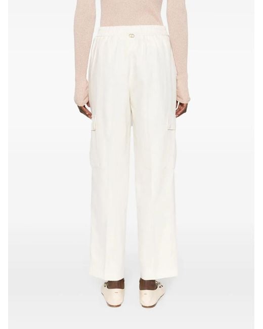 Twinset White Logo-Plaque Twill Trousers