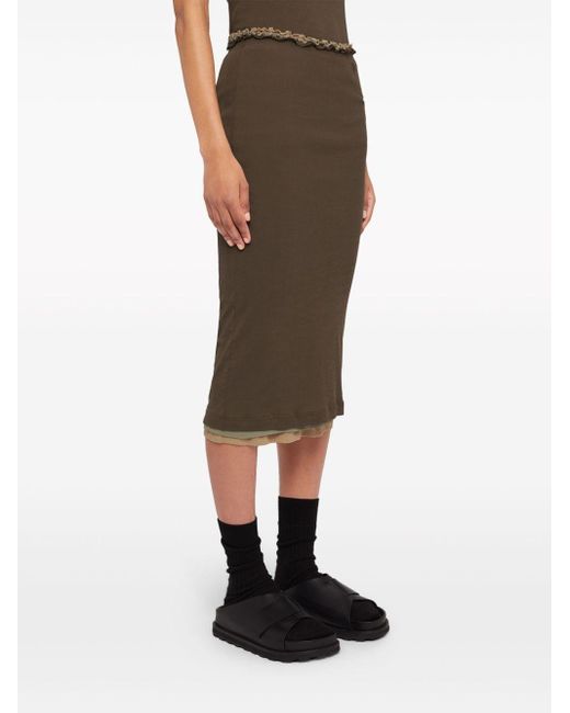 Jil Sander Brown Layered Cotton Midi Skirt