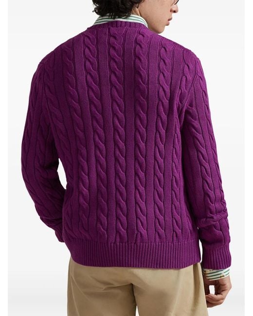 Polo Ralph Lauren Purple Cable-Knit Embroidered Sweater for men