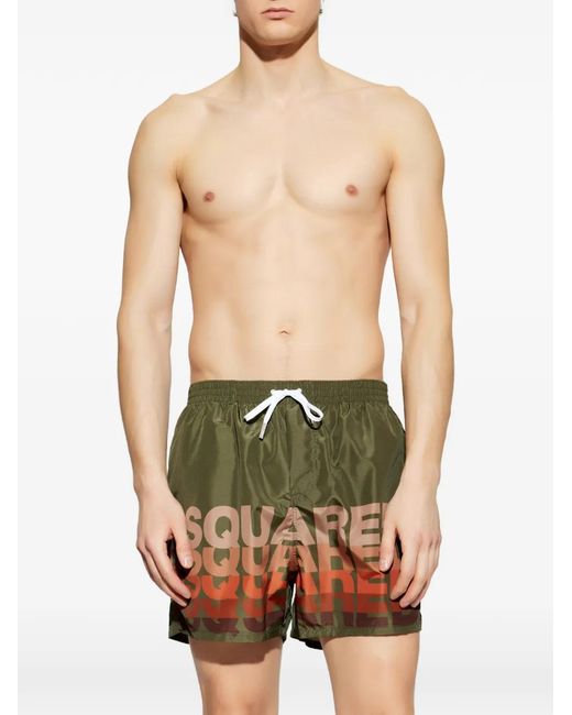 DSquared² Green Logo Midi Swim Shorts for men