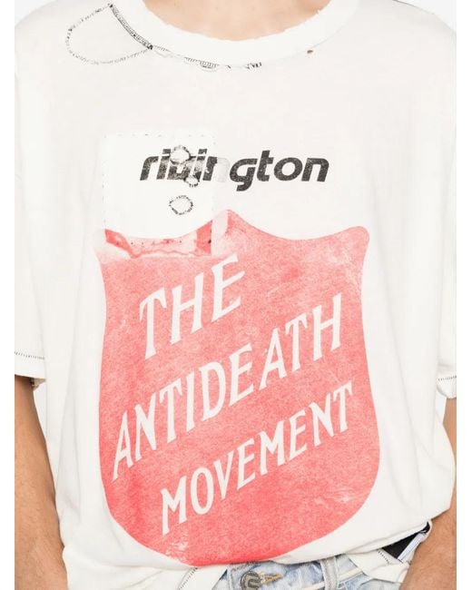 RRR123 White Graphic-Print Distressed T-Shirt for men