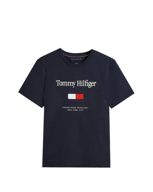 Tommy Hilfiger Blue Logo-Embroidered T-Shirt for men