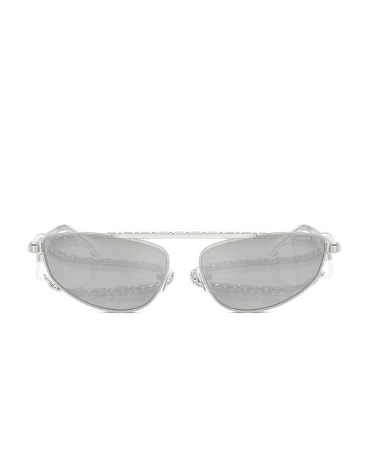 Michael Kors White Chain-Embellished Geometric Sunglasses